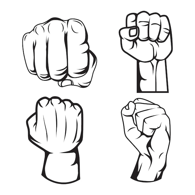 Vector various fist outline illustrations