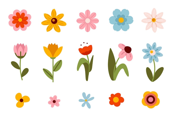 Vector various flower element set flat illustration of flower vector icons isolated on white background