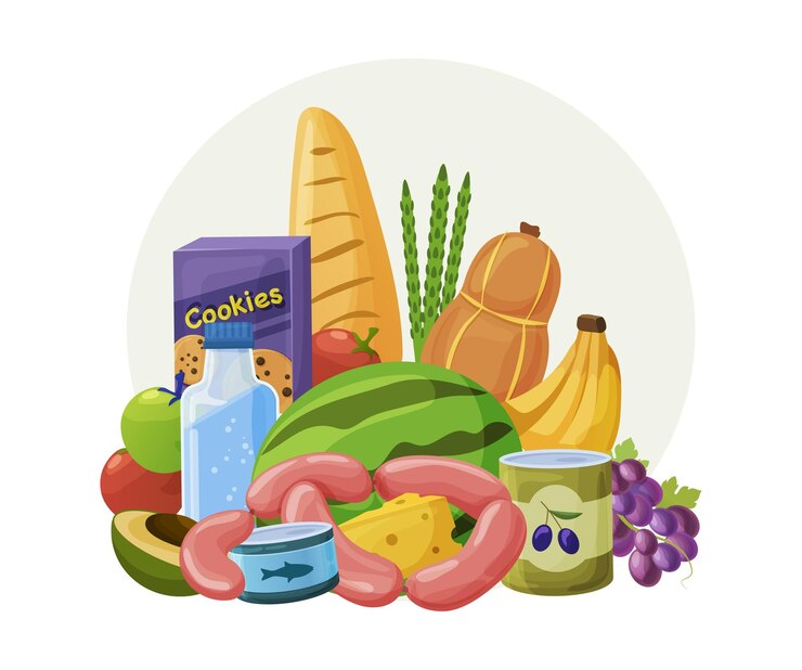 वेक्टर various food grocery products or fresh daily meal