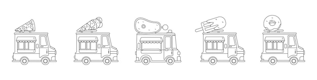 Various food truck outline vector element hand drawn illustration
