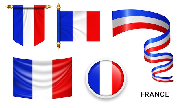 Various France flags set isolated