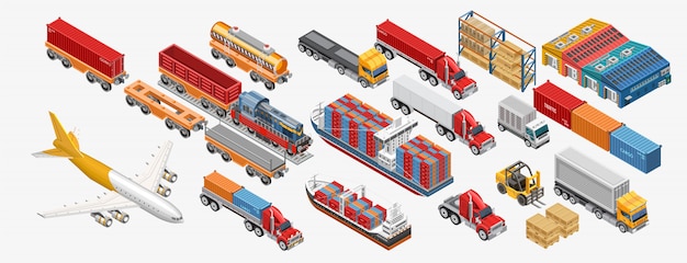 Vector various freight transport and storage facilities