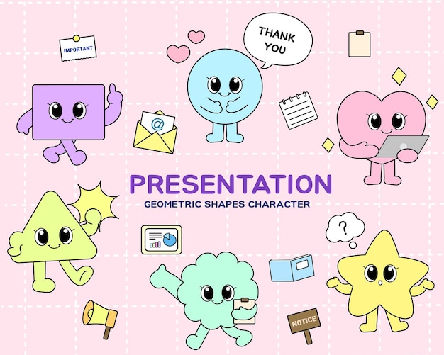 Various Geometric shapes characters drawn on the theme of Presentation