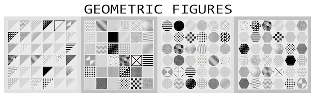 Various geometric shapes with different patterns vector illustration