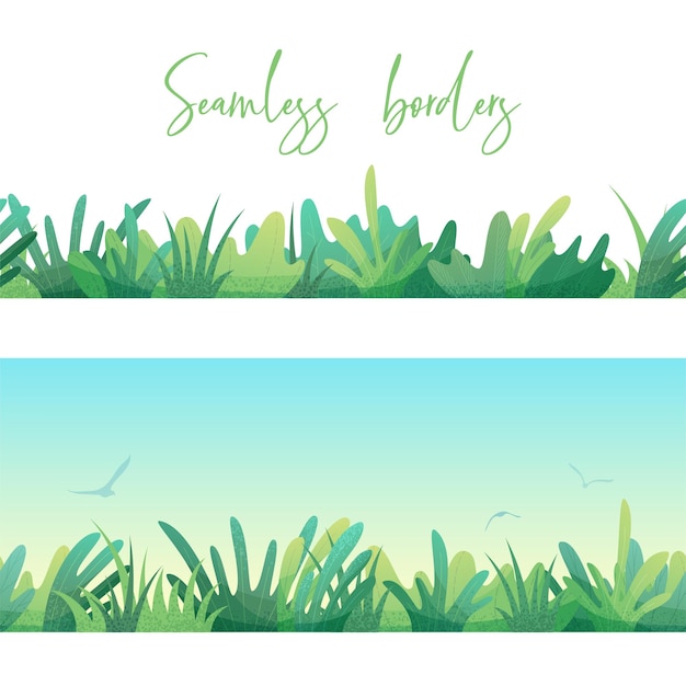 Various grass and leaves on white and sky backgrounds