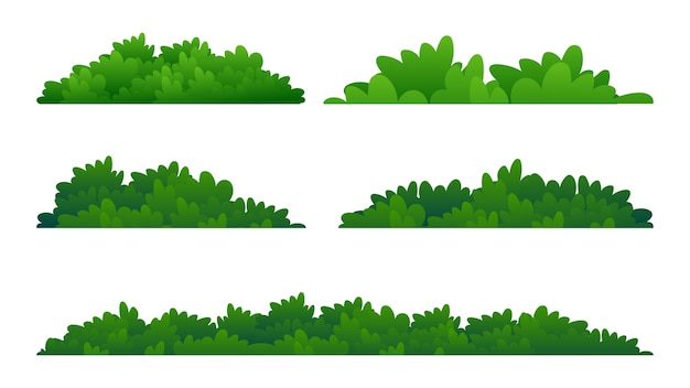 Varie collezioni di elementi di erba e cespuglio verde con design piatto