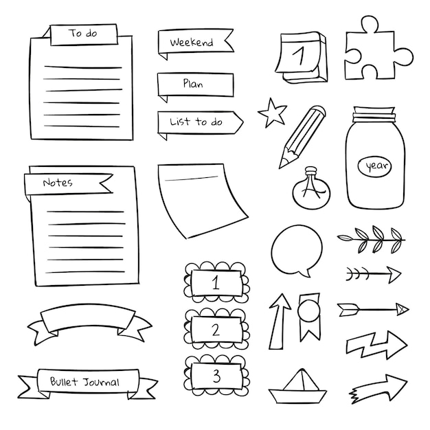 Vector various hand drawn bullet journal template