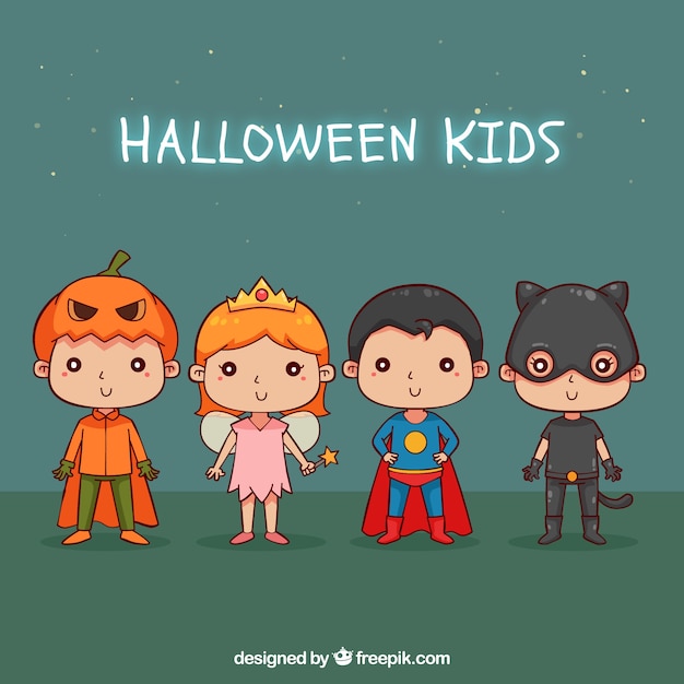 Various hand drawn children ready for halloween