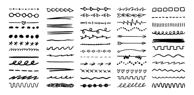 Various highlighter and underline lines set graphic elements drawing free brush Doodle strokes and markers