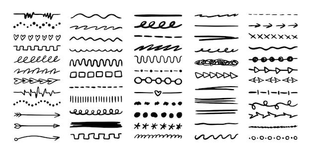 Various highlighter and underline lines set graphic elements drawing free brush doodle strokes and