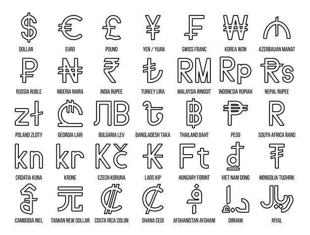 Vector various icon sets for currency symbol