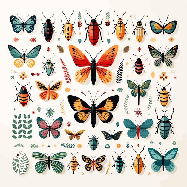 Various insect icons on a white background