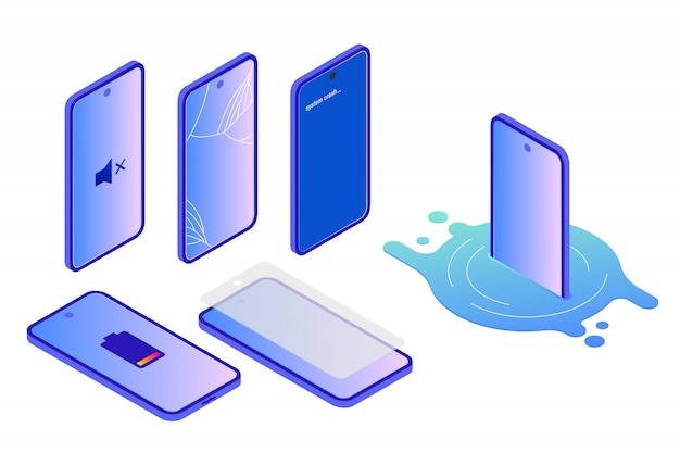 Various kinds of smartphone damamge, isometric