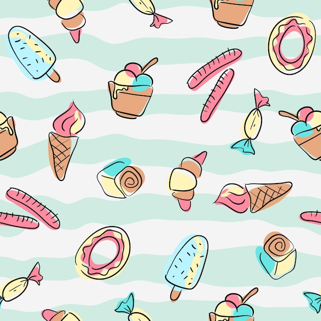 Various kinds of sweets goodies seamless pattern