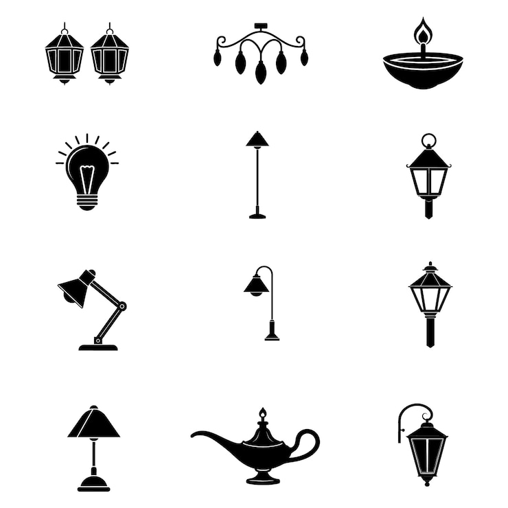 Vector various lamp and lighting fixtures