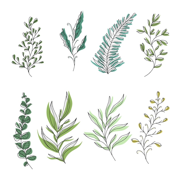 Vector various leaves doodle collection set