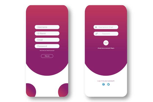 Various login screens mobile app