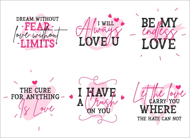 Various love quotes design collection