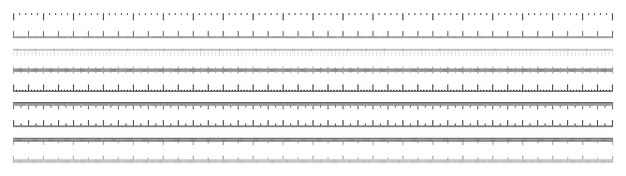 Various measurement scales with divisions realistic long scale for measuring length or height in