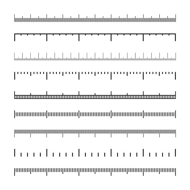 벡터 센티미터, 밀리미터 또는 인치로 길이 또는 높이를 측정하기 위한 현실적인 스케일, 렌저, 테이프 측정, 크기 지표, 터 일러스트레이션