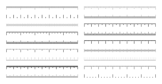 길이 또는 높이를 측정하기 위한 현실적인 스케일의 분할을 가진 다양한 측정 스케일