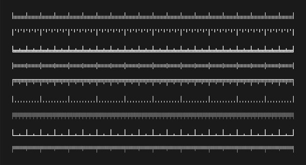 Various measurement scales with divisions realistic white scale for measuring length or height in