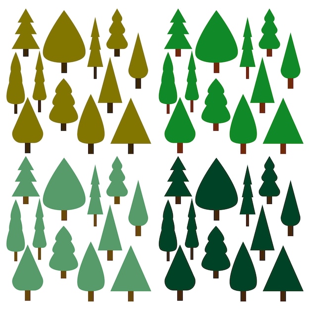 Various models of christmas trees with different colors and shapes