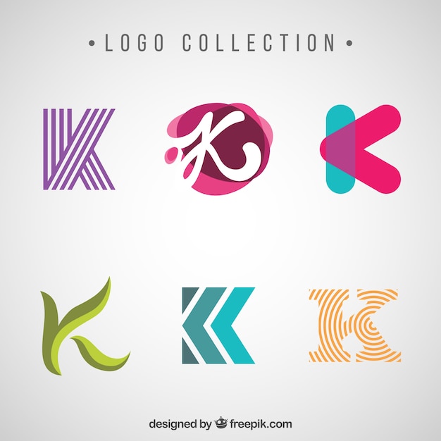 편지 "k"의 다양한 현대적이고 추상적 인 로고