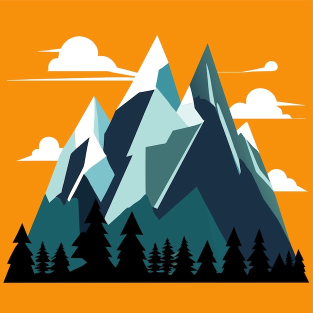 Various mountains flat pictures cartoon rocky hills vector illustration