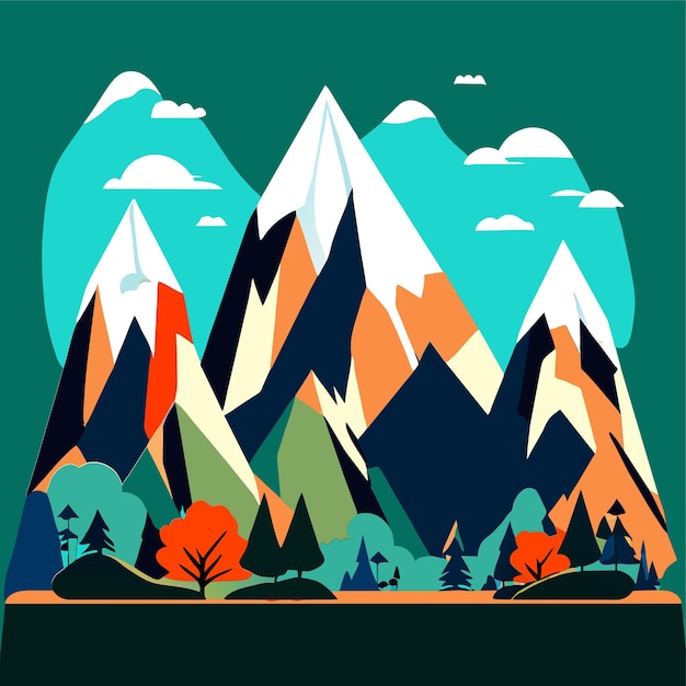 Various mountains flat pictures cartoon rocky hills vector illustration