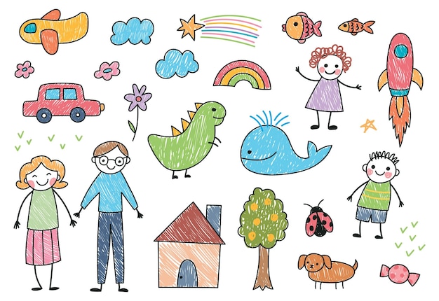 Vector various object sketchy kid drawing