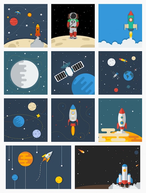 various outer space vector illustrations set