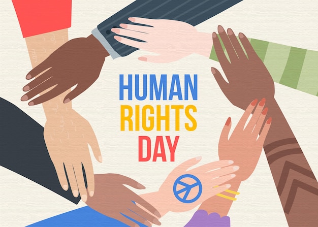 Various people hands together human rights day