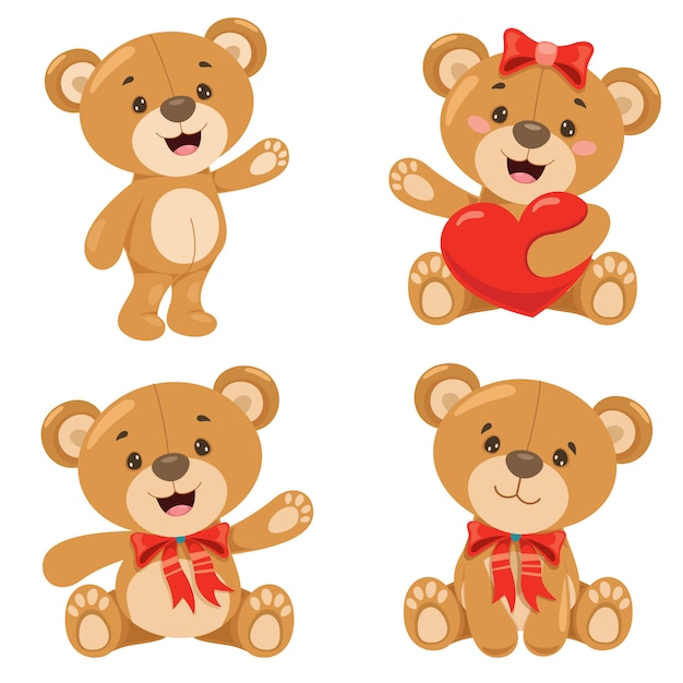 Various poses of cartoon teddy bear