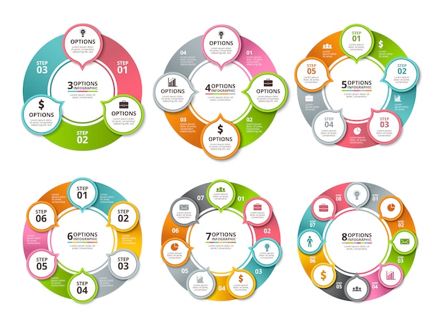 Varie forme e cerchi radiali per infografica aziendale