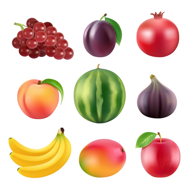 Various realistic fruits