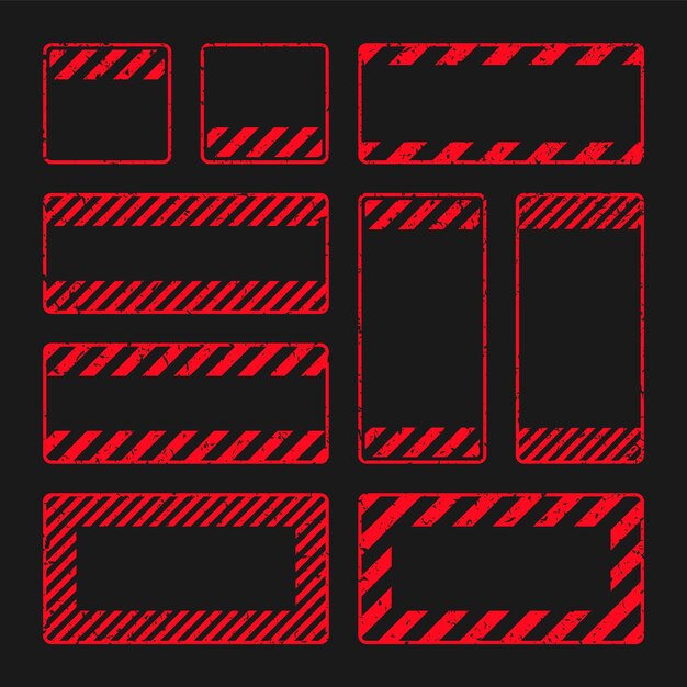 斜線の様々な赤いグランジの警告標識 古い注意 危険または注意標識