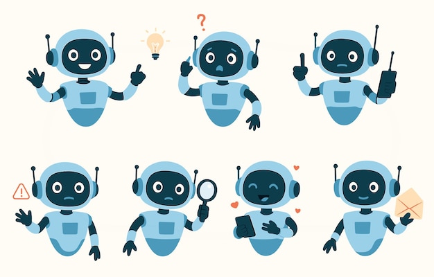 異なる行動を示す様々なロボットキャラクター