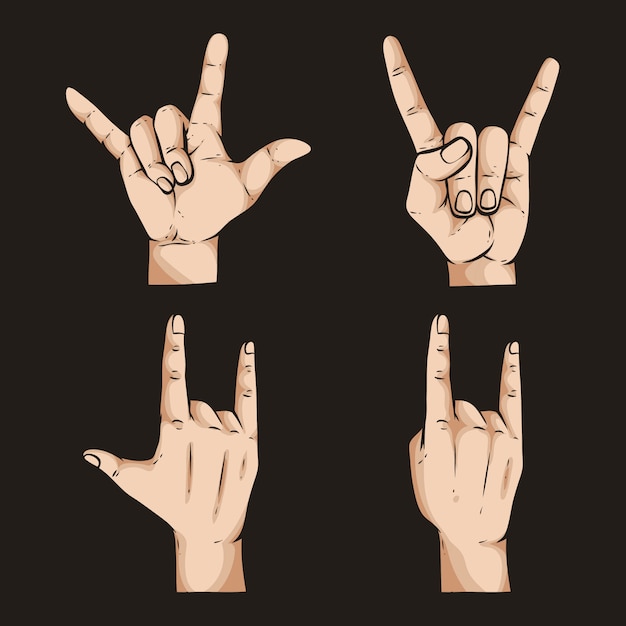 Various rock and roll hand