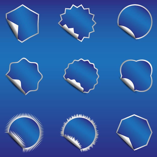 различные королевские синие наклейки отслаиваются с серебряной рамкой по векторному дизайну