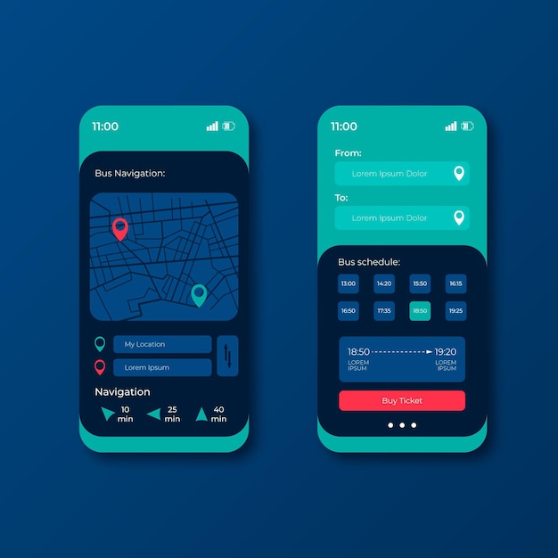 Различные экраны для мобильного приложения общественного транспорта