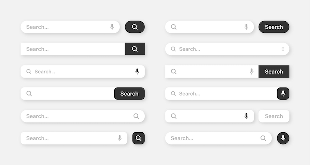 Vector various search bar templates internet browser engine with search box address bar and text field ui