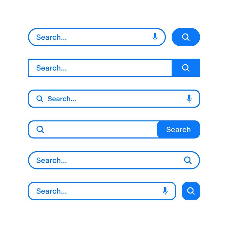 Vector various search bars with outline border internet browser engine with search box address bar and text field ui design website interface element web icons and push button vector illustration