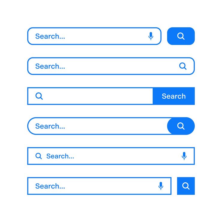 Vector various search bars with outline border internet browser engine with search box address bar and text field ui design website interface element web icons and push button vector illustration