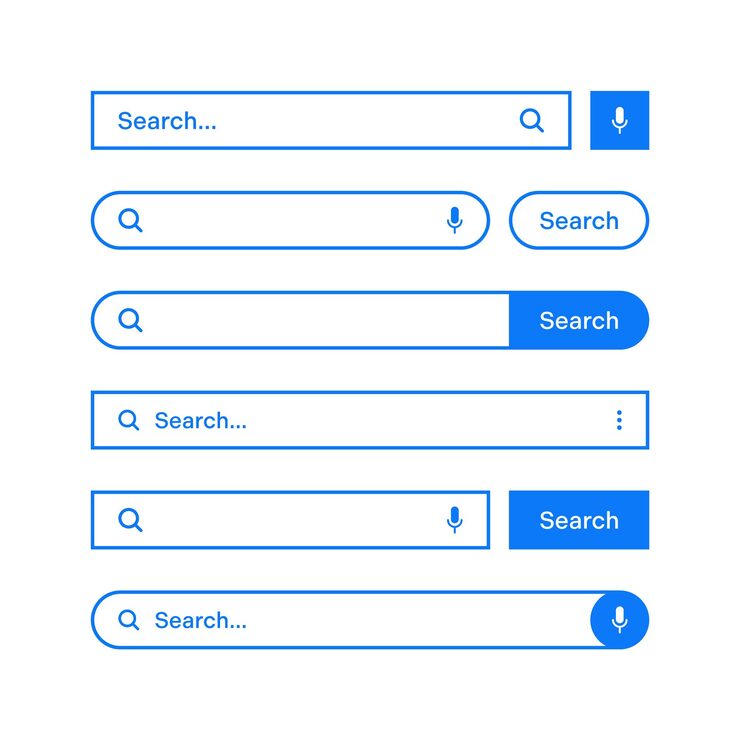 Vector various search bars with outline border internet browser engine with search box address bar and text field ui design website interface element web icons and push button vector illustration