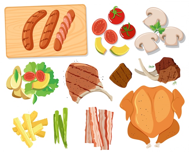 Vector various sets of barbecue food