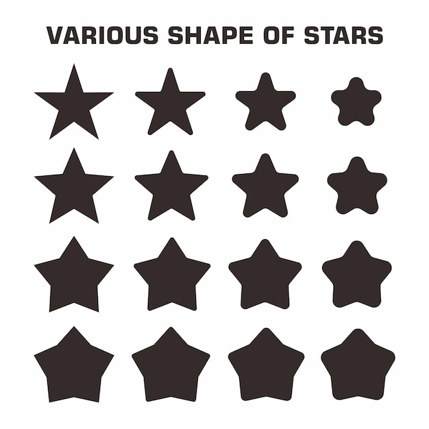 Various shape of stars Vector set Isolated on white background