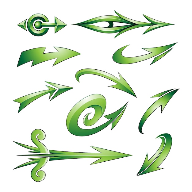 various shaped curvy green arrows
