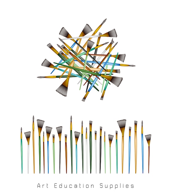 Various Size of Artist Brushes on White Background