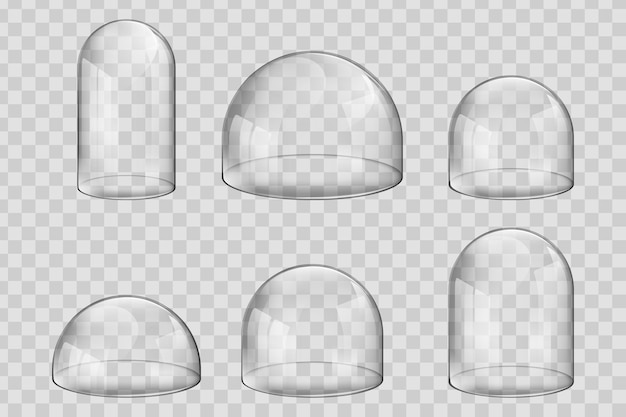 Vector various size and spherical shape glass domes or bell jars.